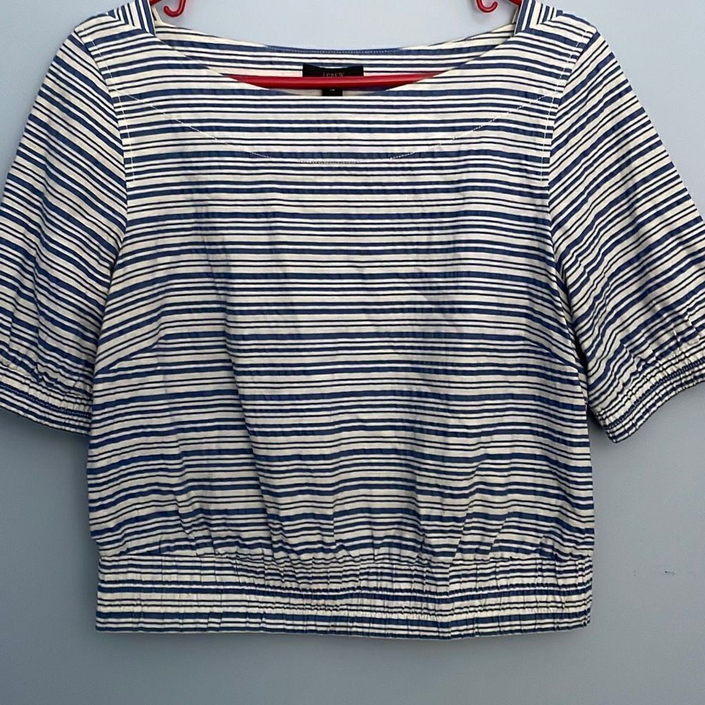J. Crew Stripped Seersucker Short Sleeve Blouse size 10